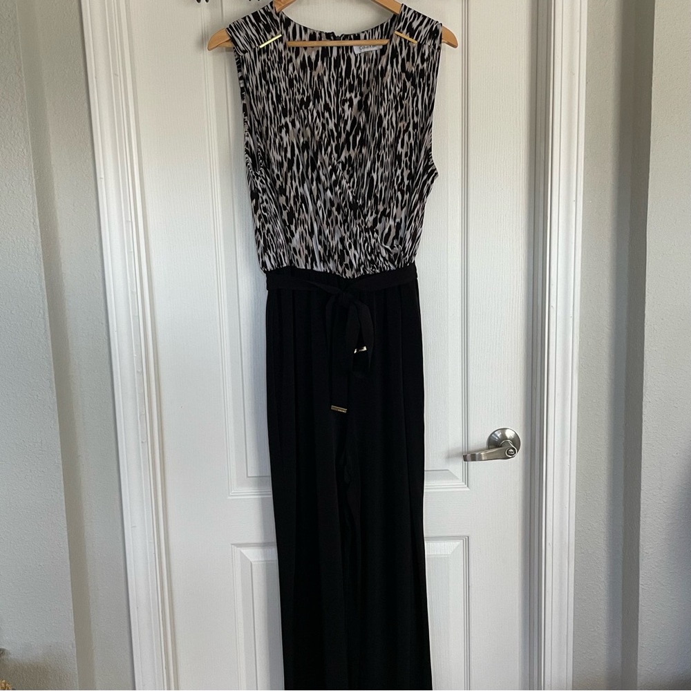 Calvin Klein Leopard and Black Jumpsuit Women's Size 14